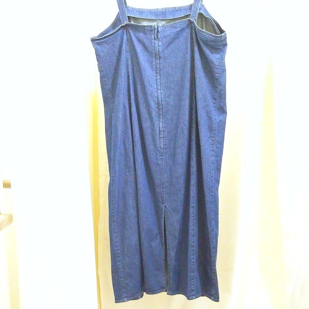 Vintage 90s Elisabeth Liz Claiborne Denim Jumper Dress Midi Sz 16 Straight Shift - Picture 3 of 7